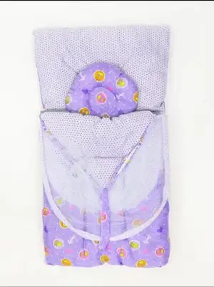2Pcs Newborn Baby Sleeping Bag With Mosquito Net [RANDOM COLOUR+RANDOM DESIGNS]