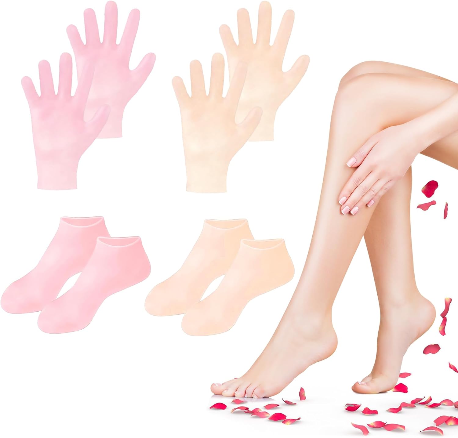 Silicone Moisturizing Socks & Gloves (1 Pair Each) for Intensive Hydration, Roughness Relief & Callus Treatment, Hydrating Skin Care for Dry, Cracked Hands & Feet, Suitable for Most Sizes