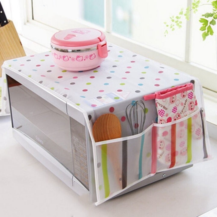 Oven Cover Microwave Dust Cover Waterproof Double Pocket Storage Bag Microwave oven cover full size with 4 Pockets