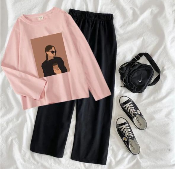 Soft and Comfortable Full Sleeve T-shirt paired with Flapper Trouser Combo for Women and Girls
