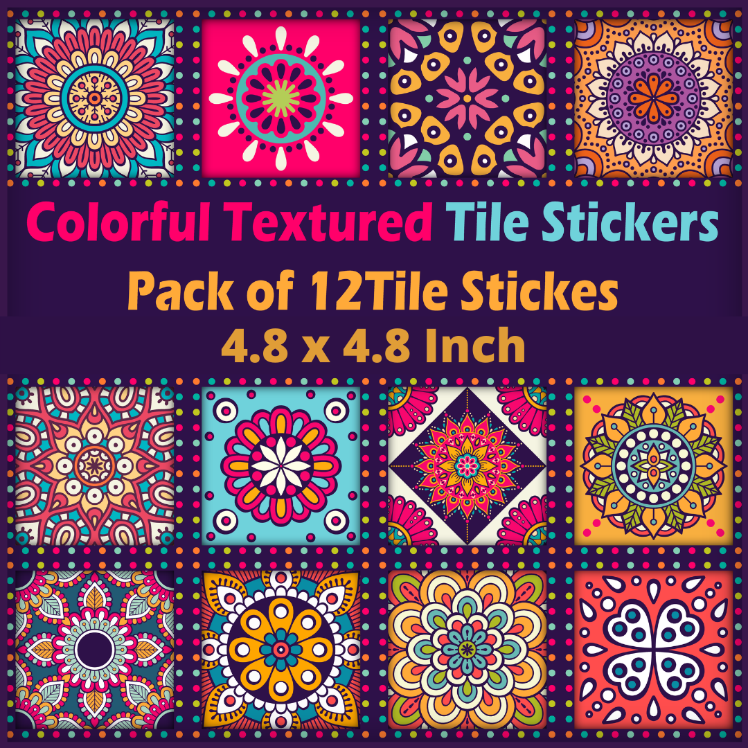 Tile Stickers Pack of 12 Pieces Self Adhesive Designs For Home Room