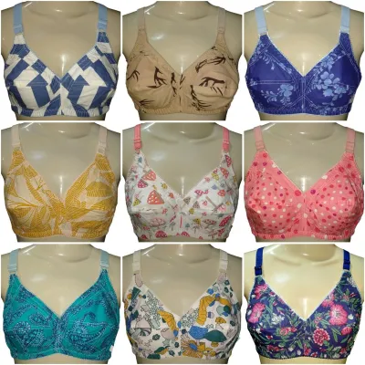 Pack Of 3 Multicolor Printed Bra For Women - Pure Belgium Cotton Bra  Assorted Colors & Designs Braziers