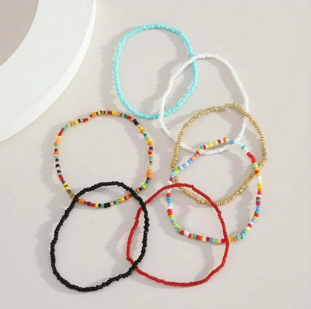 Arfa ideal collection 7 PCS colorful Small Beads Bohemia Bangle Elastic bracelet jewelry set Accessories jewellery for girls