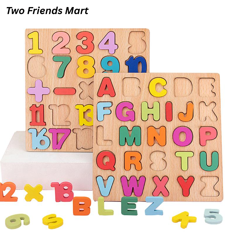 Colorful Wooden Alphabet Puzzle Board, Educational Letters and Numbers Matching Game, Kids Wooden Learning Toy and Early Education Board.
