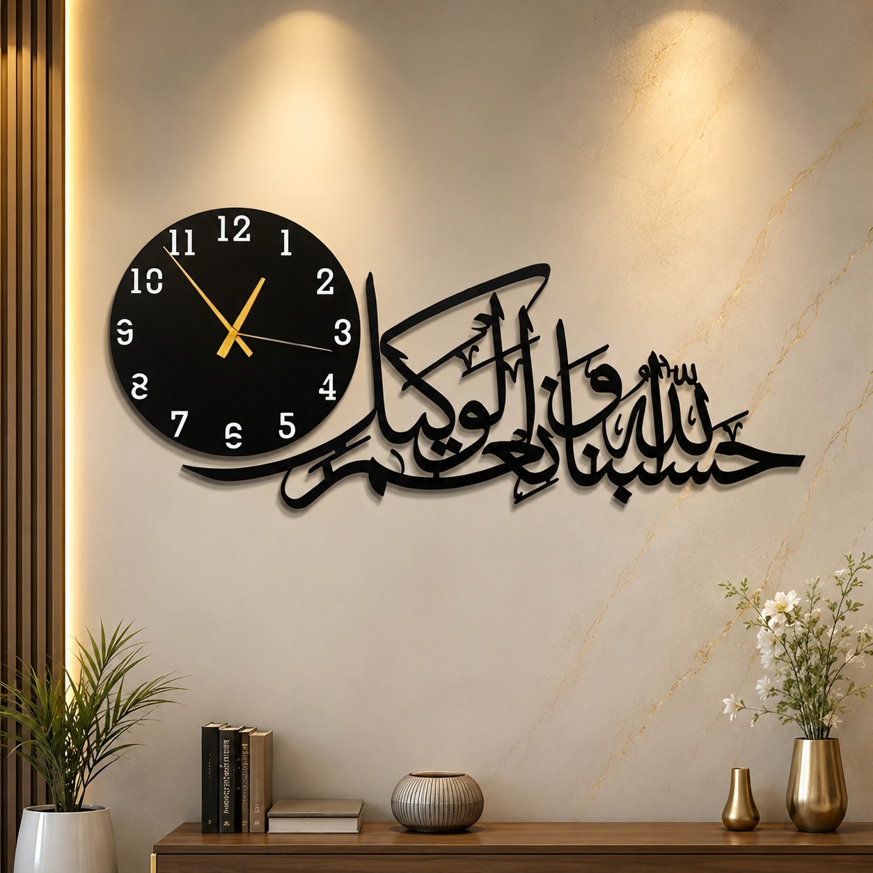 Hasbunallahu Wa Ni'mal Wakeel Wooden Wall Clock | Islamic Wall Decoration