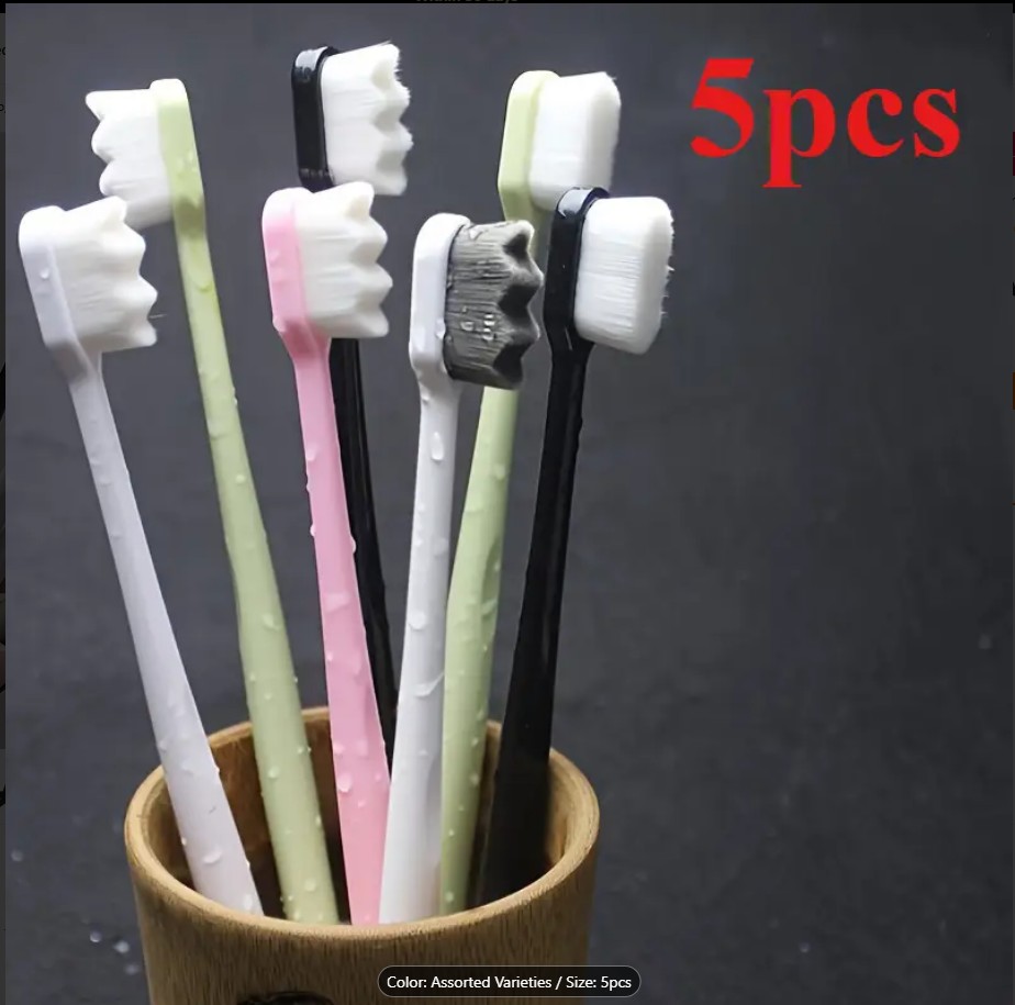 5 PCS Ultra Fine Soft Toothbrush Nano Bristle Adult Tooth Brush Teeth Deep Cleaning Dental Oral Care Antibacterial Gum Health Hygiene Super Micro Toothbrushes For Sensitive Gums Fiber Thin Hair Whitening Superfine Thick Wave Bristled Cleansing Handle