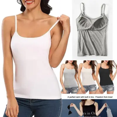 Womens Camisoles Tops with Built in Padded Bra Basic Breathable Tank Top
