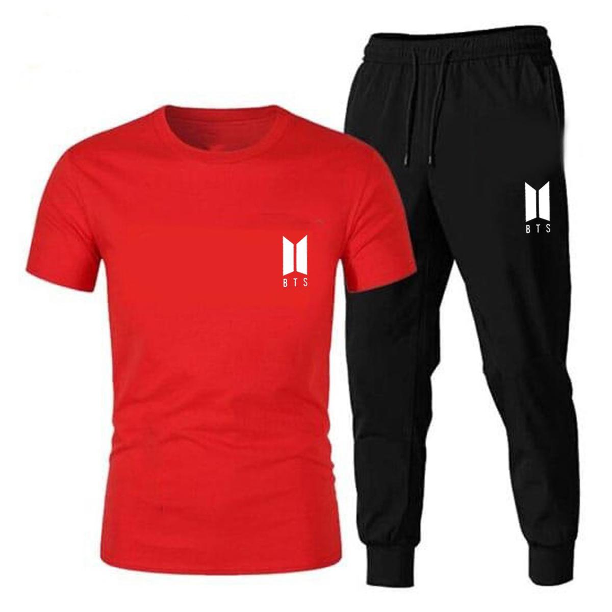 BTS LOGO Printed gym wear Half Sleeves O Neck Trouser & Tshirt Tracksuit For Men highly recommended tracksuit