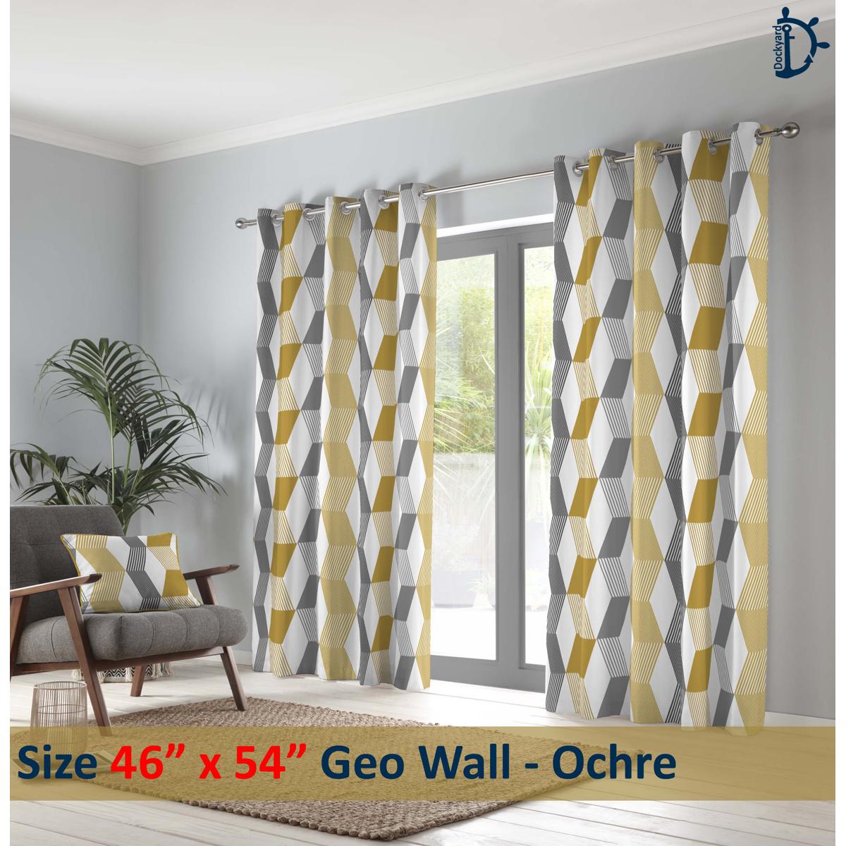 Curtains Set, Printed curtains for room, 100% cotton - GeoWall Ochre - Pack of 2 Curtains
