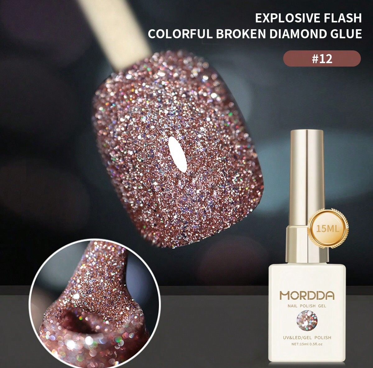 Flash Reflective Broken Rhinestone Gel Polish 15ml - Shiny Crystal Glitter Soak Off Nail Art UV/LED Gel