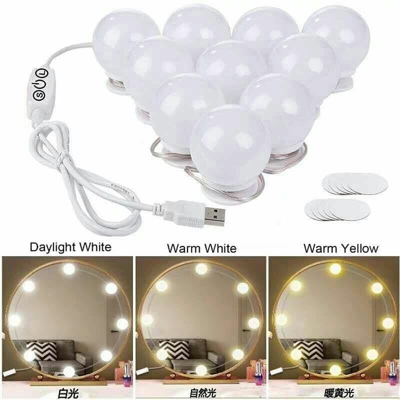 Vanity Lights for Mirror, 10LED Hollywood Lighted Makeup Vanity Mirror with Dimmable  Lights Bulb, Stick on LED Mirror Light Kit for Vanity Set, USB Makeup Light  for Bathroom Dressing Room Wall Mirror