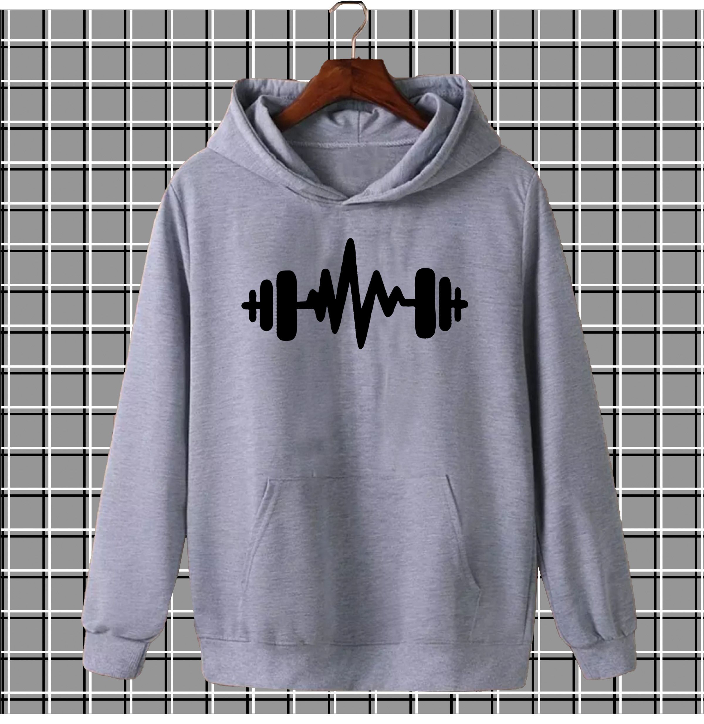 Brown dumbell pullover warm fleece kangroo hoodie for men and boys