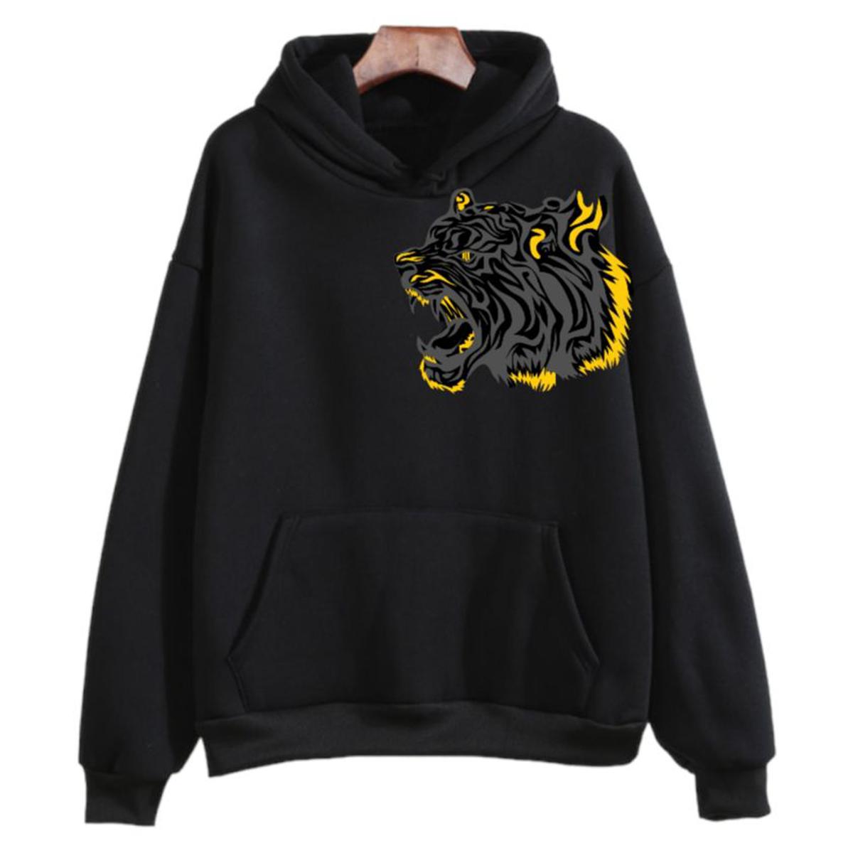 Tiger Printed Winter Fleece Full Seeves Pull Over Hoodie Daraz.pk