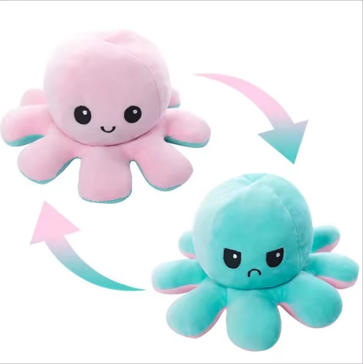 New Mood Octopus Doll Double Sided Flip Reversible Octopus Stuffed Doll Toy Plush Toy Doll Sea Life Doll Plush Toy Color Hat Cloth Toys baby Childeren accessories