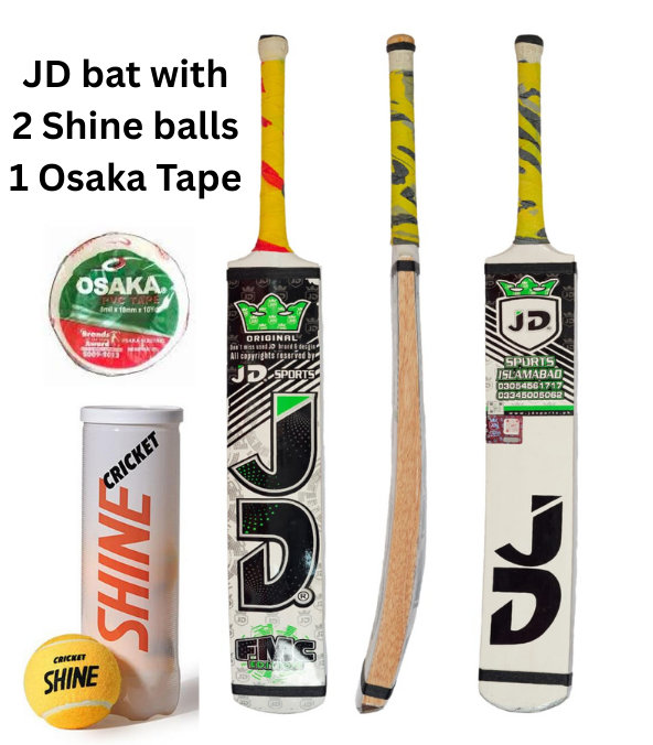 JD Sports Tape Ball Cricket Bat with 2 Shine Balls & Osaka Tape | Lightweight Power Hitting Bat for Long Shots – Premium Practice Set