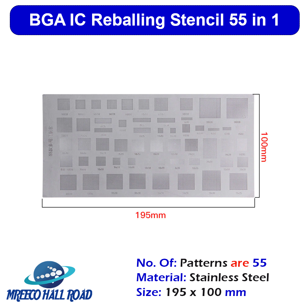 55 Kinds of Universal BGA Reballing Stencils IC Reballing Stencil Direct Heat Template for Mobile Phone Reballing Repair 55 in 1