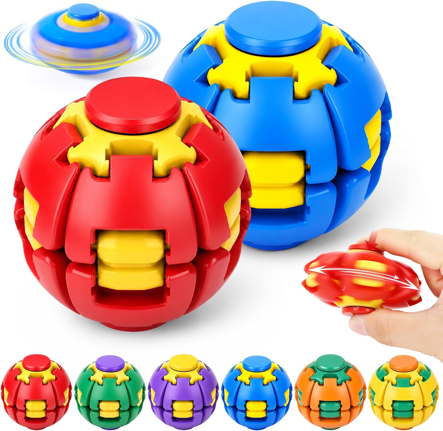 Press to Spin Fidget Spinner, 3D Printed Press Fidget Spinner Ball, 360° Rotating Stress Relief Ball Gyro Puzzle, Fidget Toy for Kids & Adults, Magic Ball Spinner Cube Toy