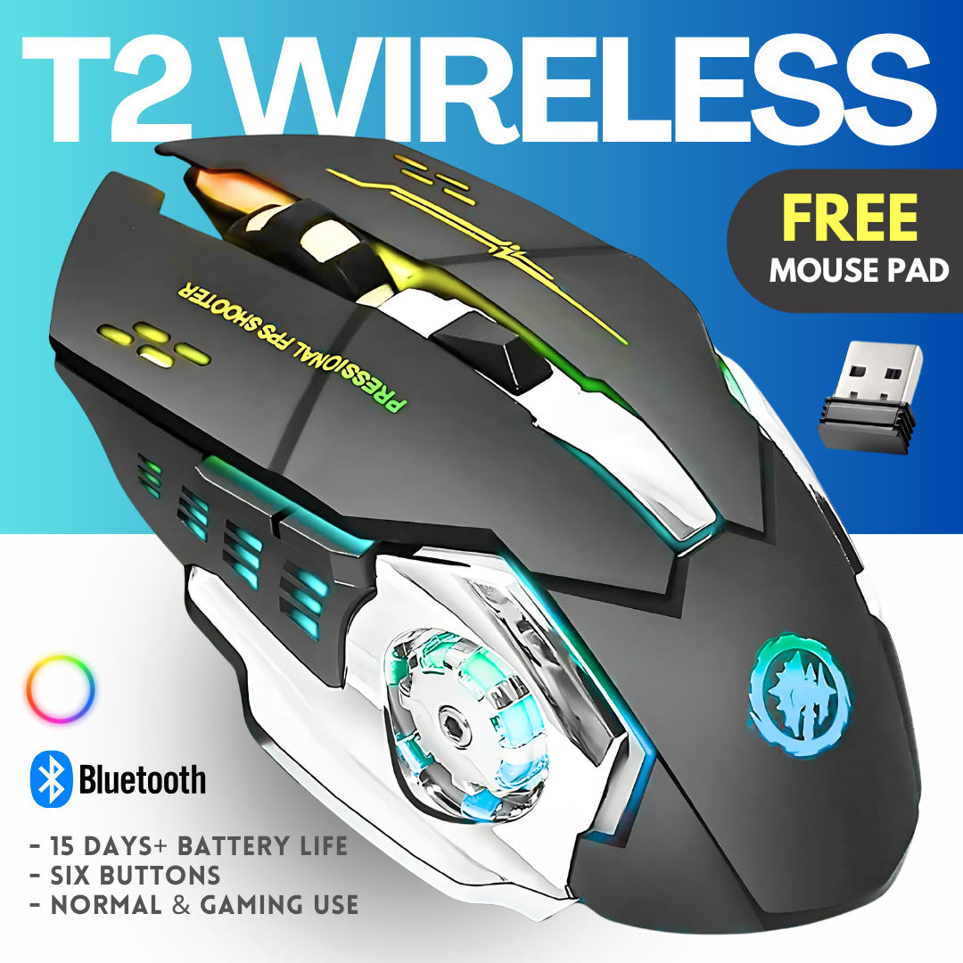 【PRO】Rechargeable RGB Wireless Gaming Mouse With 3200 dpi Mechanical 6 Programmable Buttons - USB 3.0 Optical LED Bluetooth Wireless Mouse - 2.4GHz 7M RGB LED Light With Mouse Pad for Smart TV, PC, Laptop, Computer, Gaming, Pubg Mobile - Add To Cart