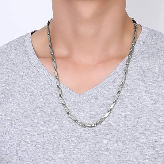 Fashion Frill Men's Double Coated Popular Stainless Steel Silver Chain For Men Boys Girls Stylish Chains Necklaces Silver Chain Anniversary Love Gift For Husband Boyfriend Unisex Chains 22 Inches