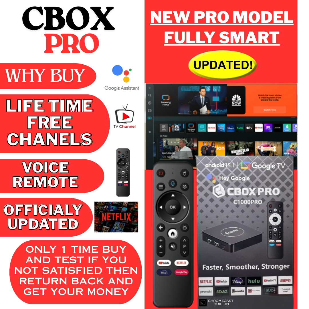 [RECOMENDE] CBOX PRO- C1000 PRO-8GB+128GB - Android15Version - 8K - Smart Android Tv Box With Oignal Voice Remote AND LIFE TIME FREE CHANELS 80,000 CHANLES AND 78,000 MOVIES AND ALSO 3MONTHS OPLEX FREE