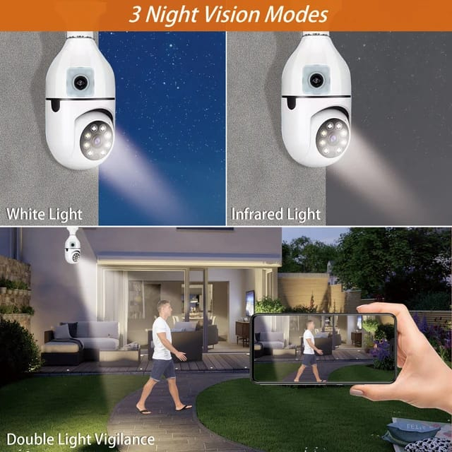 360° Wireless WiFi HD Security Camera | Smart Bulb CCTV Camera with Night Vision & Motion Detection | Weatherproof for Home & Outdoor Use