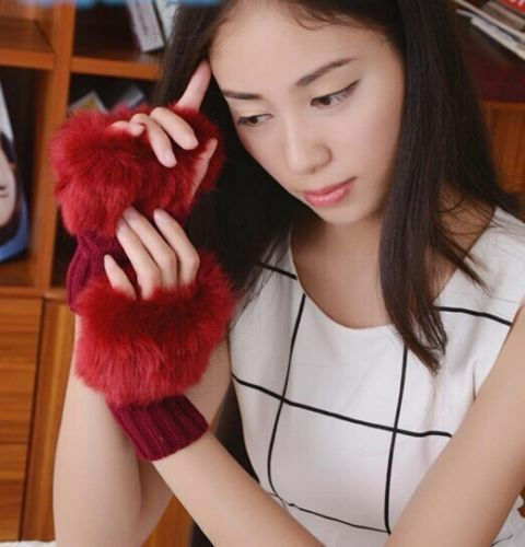 Fancy Winter Wool Fingerless Mittens Gloves for Women and Girls, Knitted and Warm
