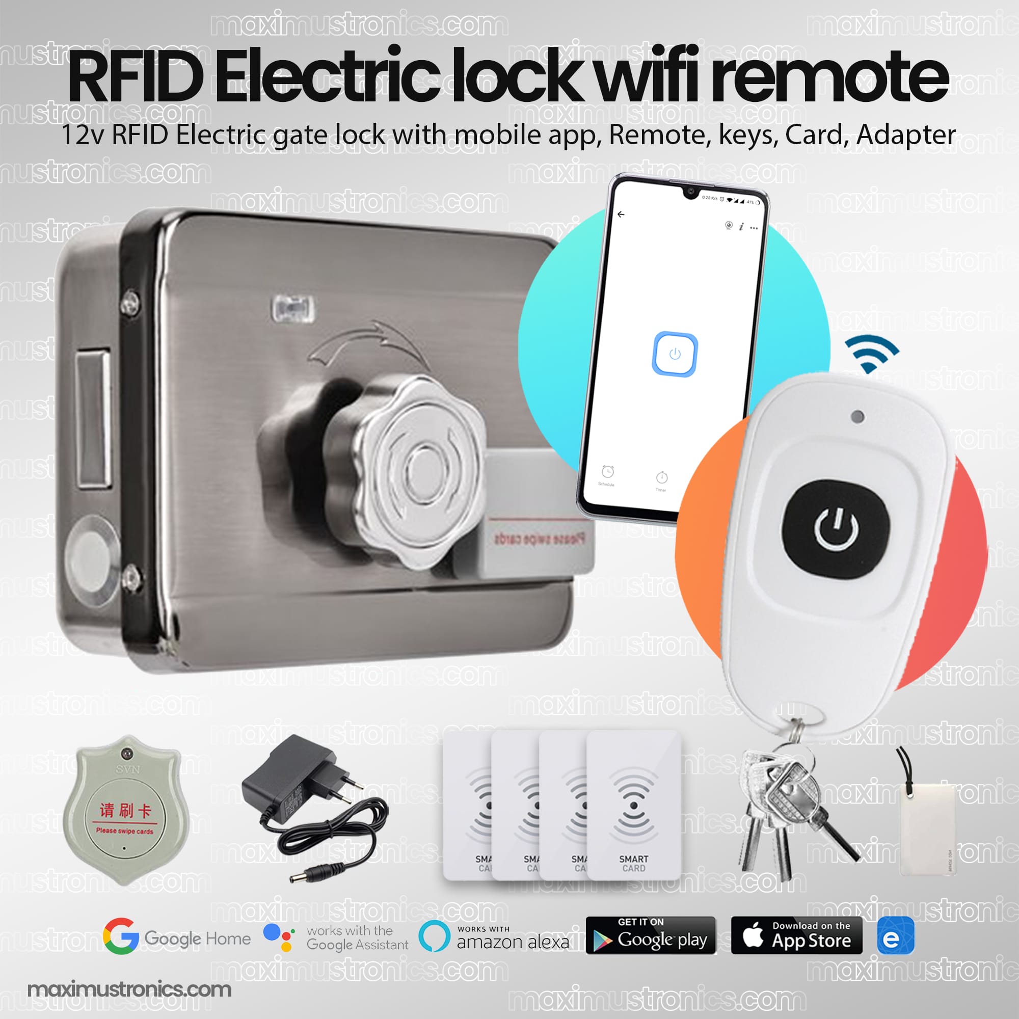Smart wifi Electric rim lock with RF remote control 433mhz door lock