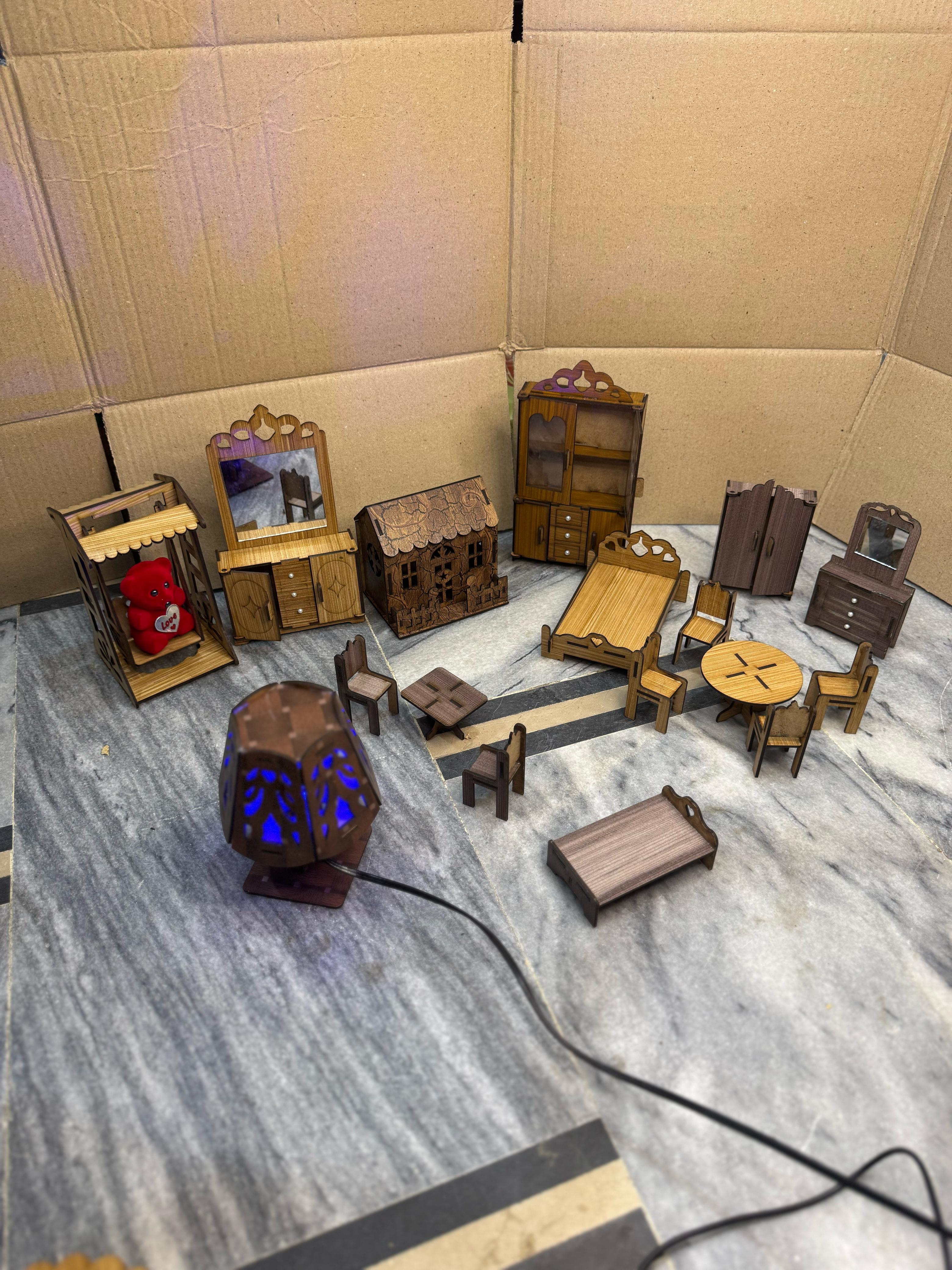 Handmade Wooden Dollhouse Furniture Set - Miniature Home Decor & Collectible Set