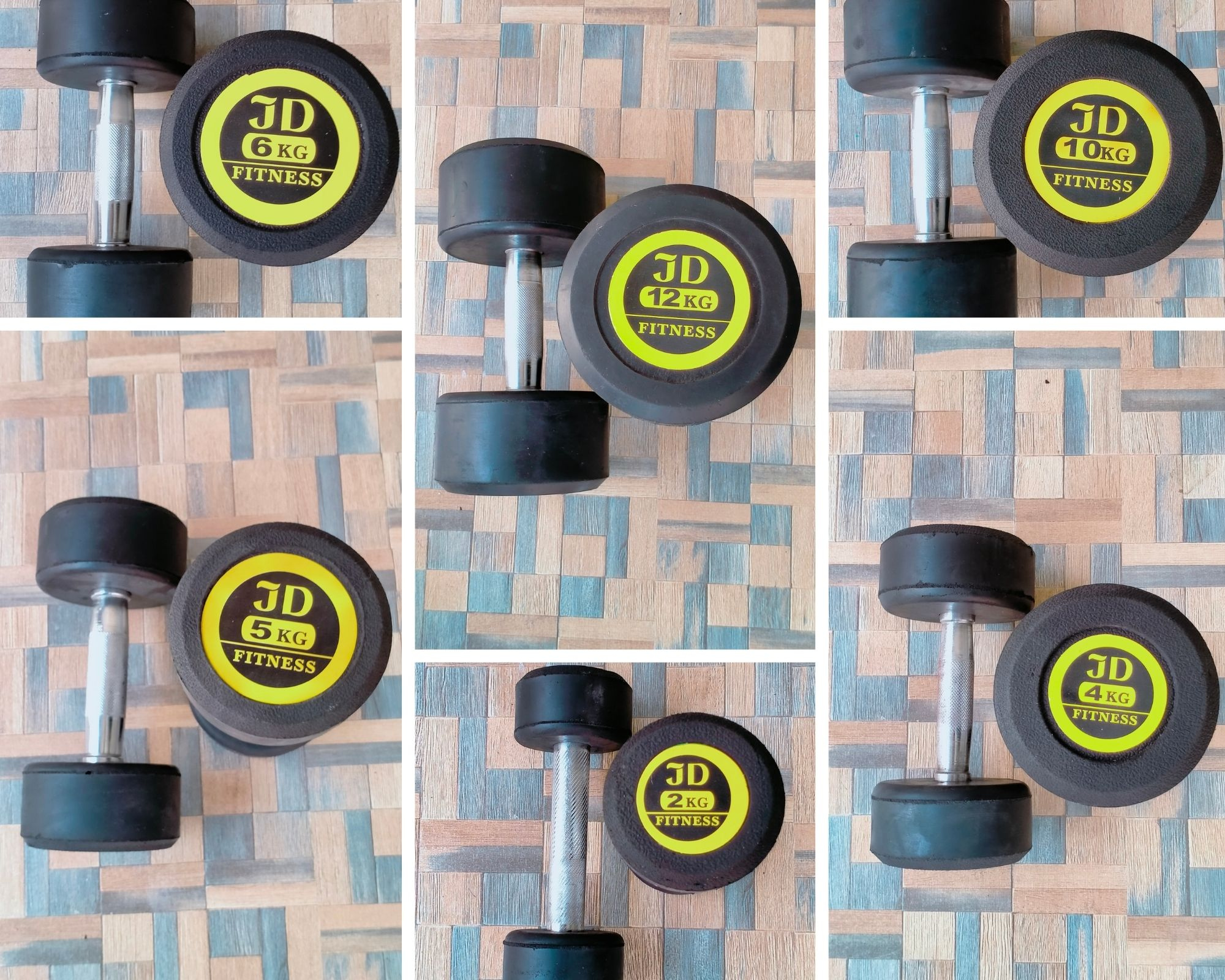 JD Fitness High Quality Rubber  Dumbbells (1kg to 12kg) - Sold as 1 Piece - Professional Home Gym Weight with Anti-Slip Chrome Metal Handle - Heavy Duty Dumbell for Strength Training & Full Body Workout
