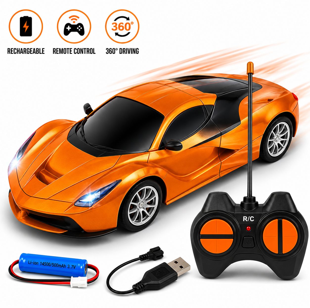 Speed Racing 1:20 Rechargeable Sports Car – Remote Control Drifting Model with Realistic Headlight & Exhaust Emulation, Rechargeable Battery & Cable, 2.4GHz Perfect Gift Baby Birthdays, Kids Exams & Game Toy