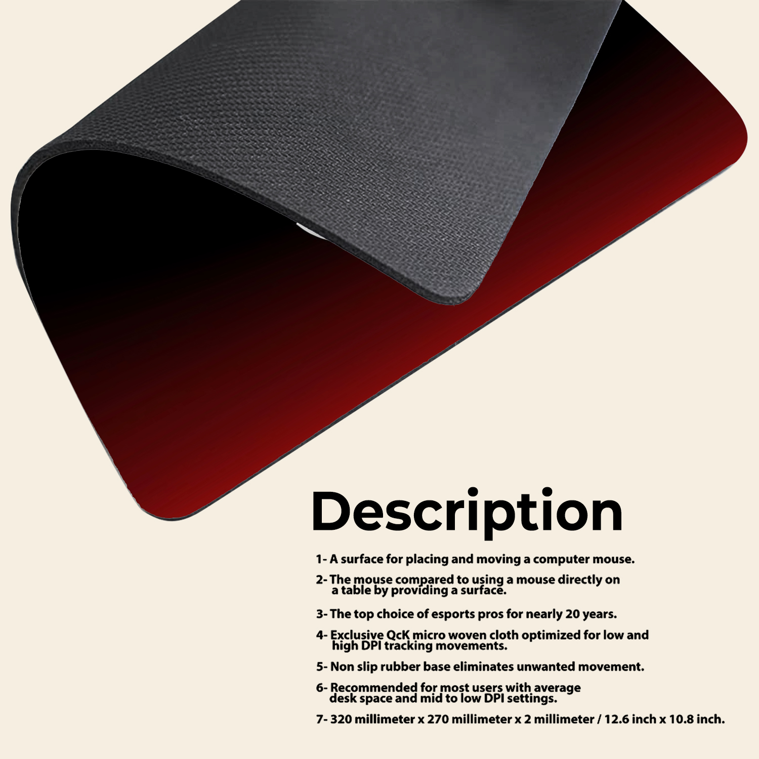 Gaming Mouse Pad Premium  8" x 6.5  Thick Non-Slip Rubber Base, Smooth Cloth Surface for Precision Control - Tozistore