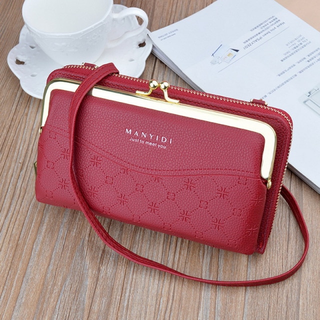Pu Faux Leather Cross Body Stylish Hand Clutch For Girls Multifunctional Magnet Open Casual Mobile Wallet For Women