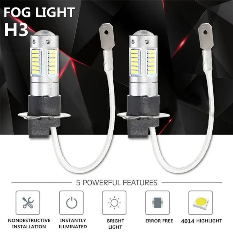 2Pcs H3 Xenon Halogen Car Super White Light Bulbs 100W Headlight Headlamp  12V DC