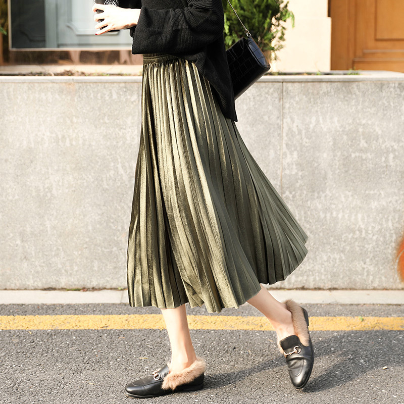 Gold pleated shop velvet skirt