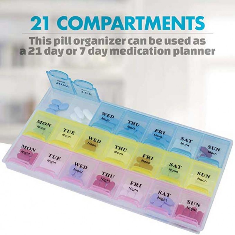 7 Days Weekly 21 Slots Travel Pills Box Organizer and Medicine Holder ...