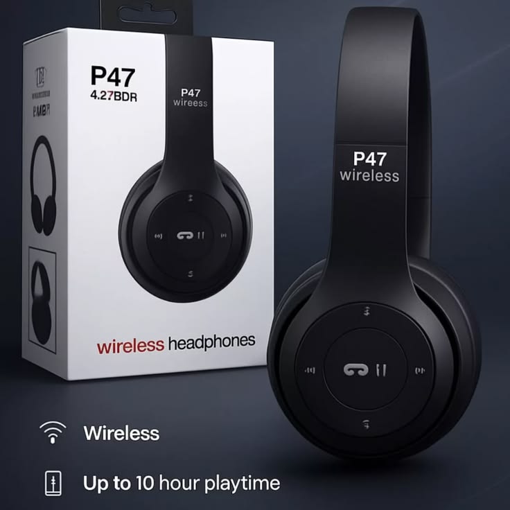 Original P47 Wireless Bluetooth Headphones | Foldable Stereo Over-Ear Headset | Rechargeable with Mic | FM Radio | TF Card Support | AUX Compatible