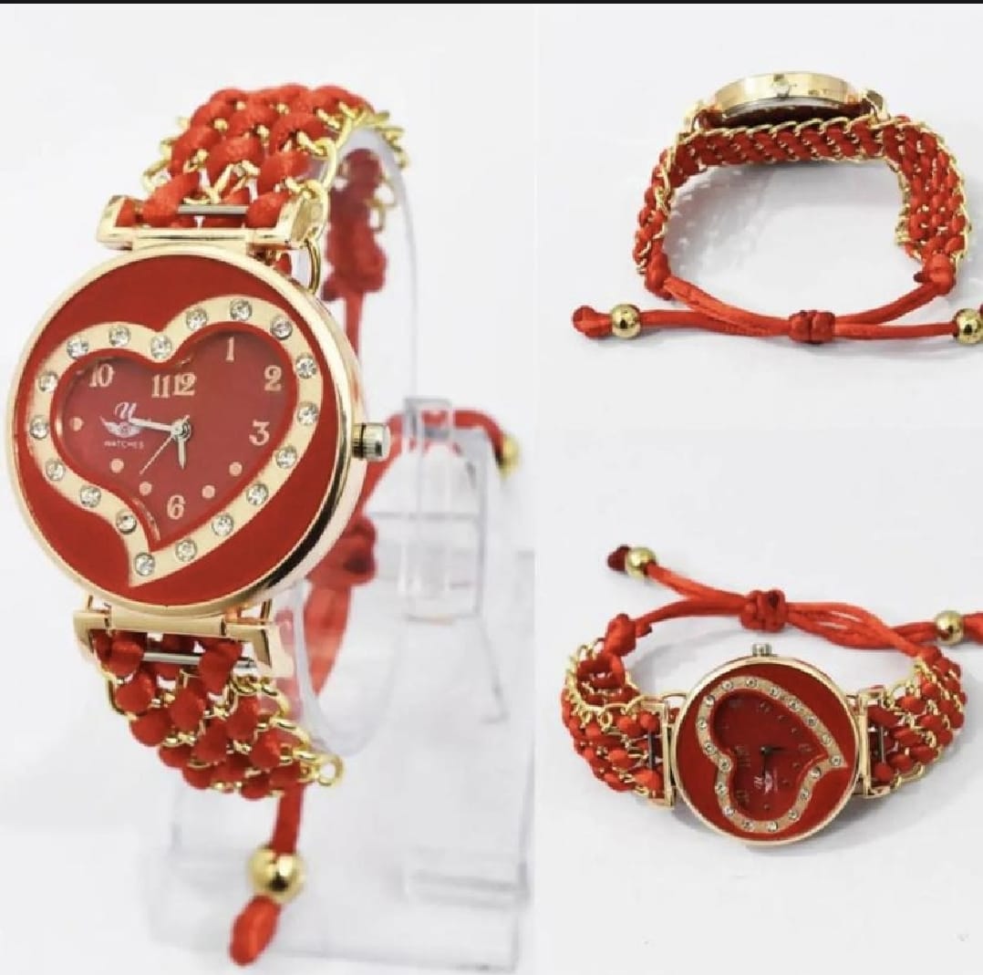 Bracelet Watch Pink Heart Round Shape Watch For Sports Women & Girls