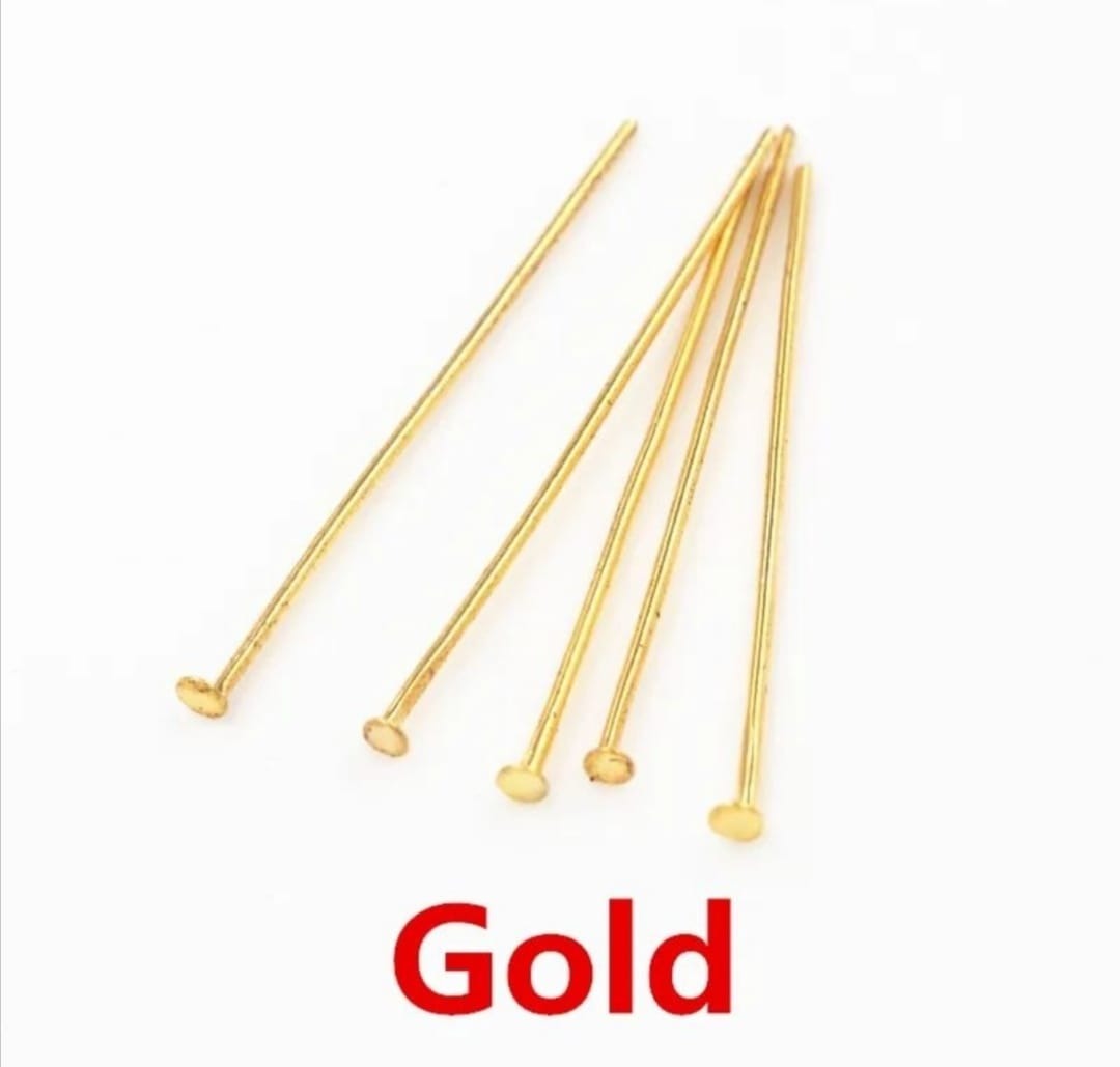 100 Pcs Pack (Golden & Silver) Metal Head Pins For Jewelry Making - 30mm - Flat Head Pins Craft Findings For DIY Earrings, Beading & Charms
