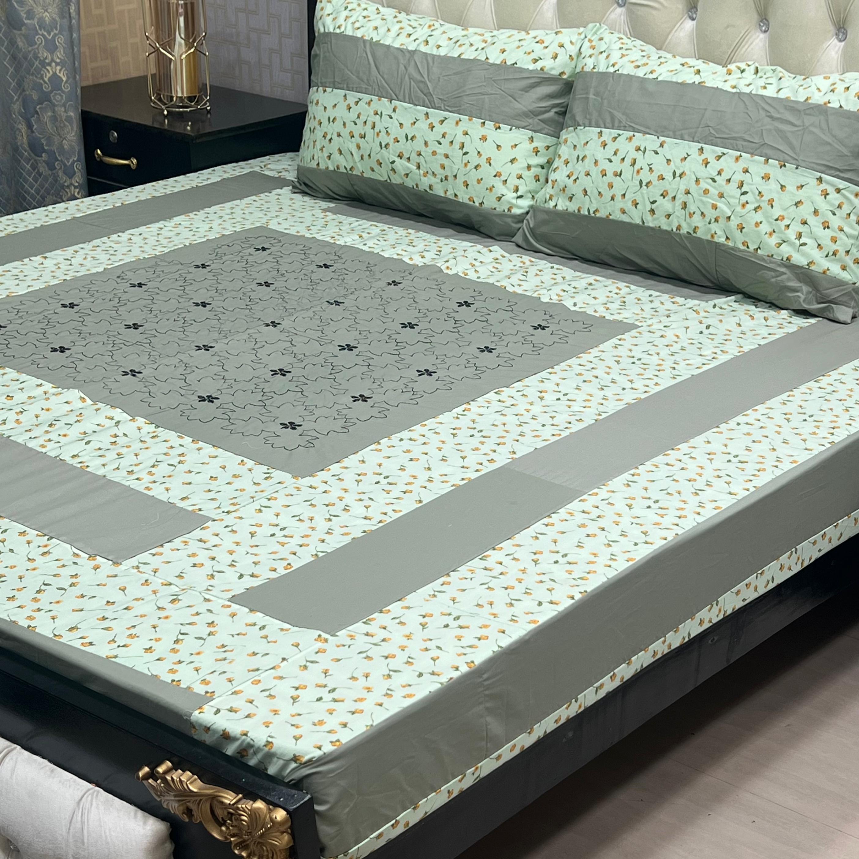 DESION Embroidered Bed Sheet Set KIng Size Patch Work Bed Sheet Daraz.pk