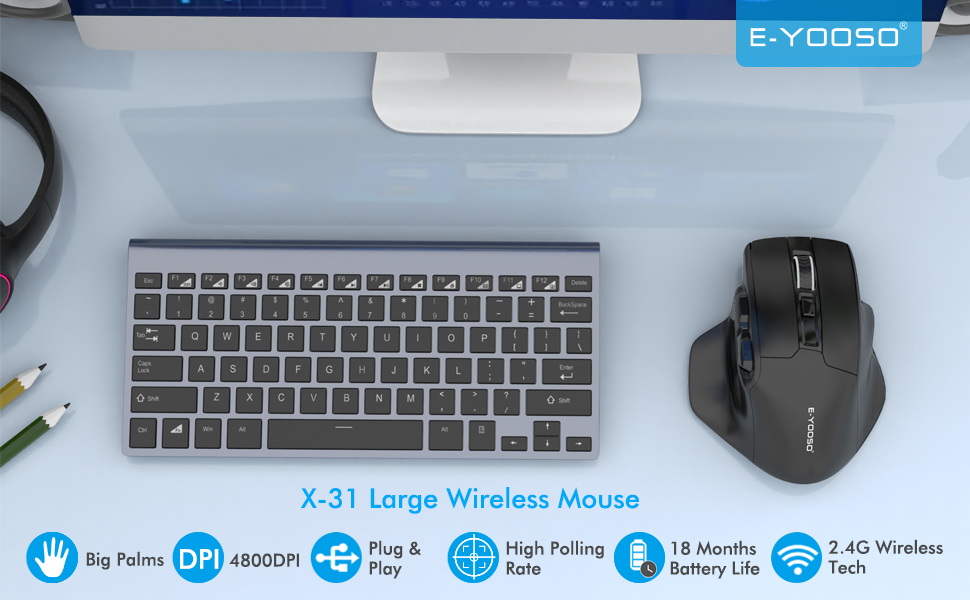 E-YOOSO X-31 Large Wireless Gaming Mouse 4800Dpi with 6 Buttons Adjustable 5 Dpi Levels 16 eb201a9358bbefc312bc3e27b17493aa