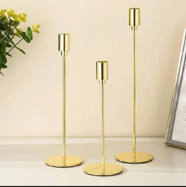 Golden Metal Pillar Candle Holders Pillar Candle Stands for Wedding Party Fireplace And Home Decor