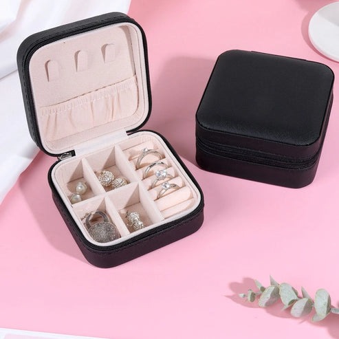 Leather Travel Jewelry Organizer Box for Women – Portable Storage Case for Hair Accessories & Rings – Classic Style – All Season