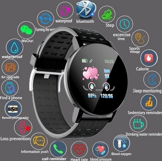 119 Plus Smart Waterproof Bracelet Heart Rate Touch Sensor Watch Smart  Wristband Sport and Fitness Tracker Watch With 44mm Strap Round Dial  Digital And Smart Display watch: Buy Online at Best Prices