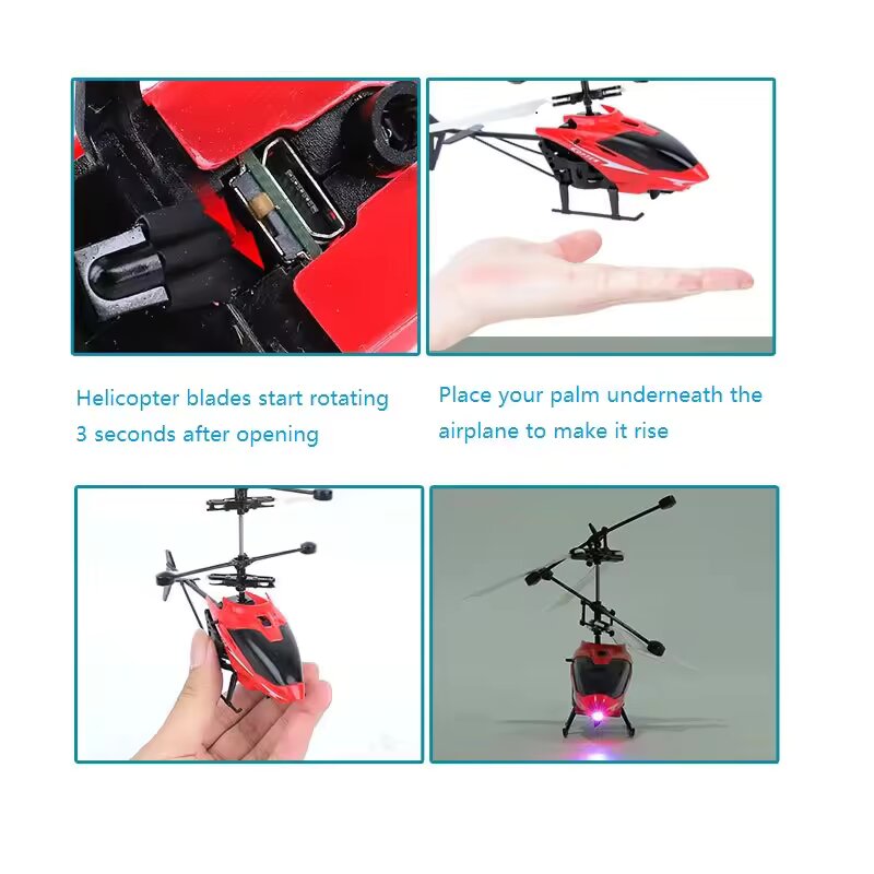 2-in-1 Remote Control & Hand Sensor Helicopter Toy with 3D Lights – Rechargeable, Multicolour Flying Toy for Boys & Kids (Indoor & Outdoor Use) (With Remote Control and Without Remote Control)