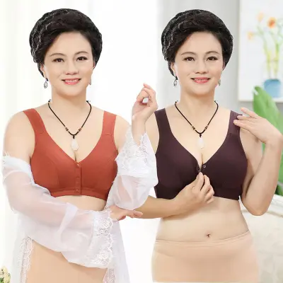 Soft Front Buckle Middle-aged and Elderly Bra Women Bra Cotton No Steel  Rings