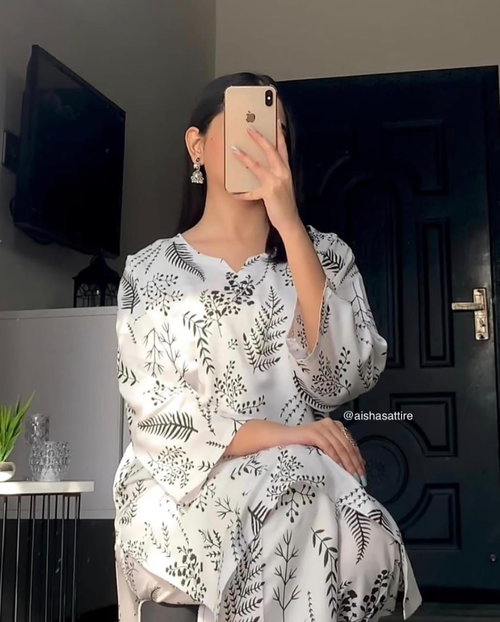 Leaf Printed Stitched Dress Suit for Ladies, Woman and Girls