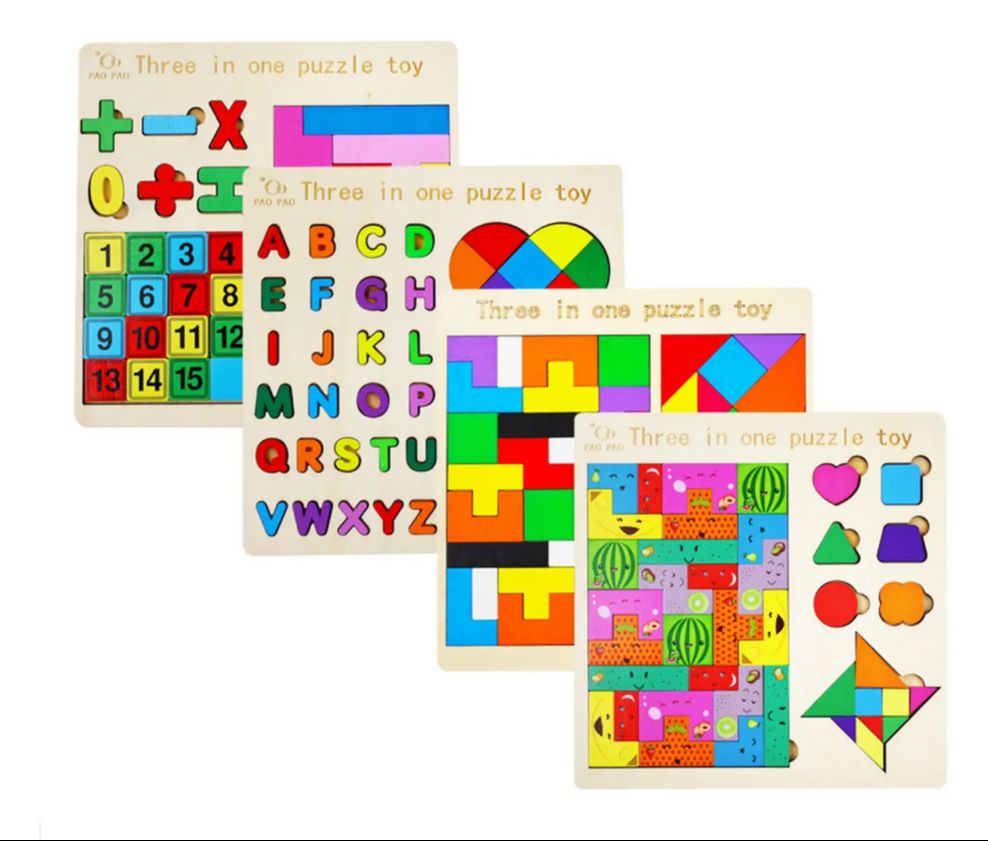 3-in-1 Wooden Puzzle Game Set for Kids | Jigsaw, Pattern Matching & Tangram Educational Toy | Math Learning Puzzle for Ages 3+