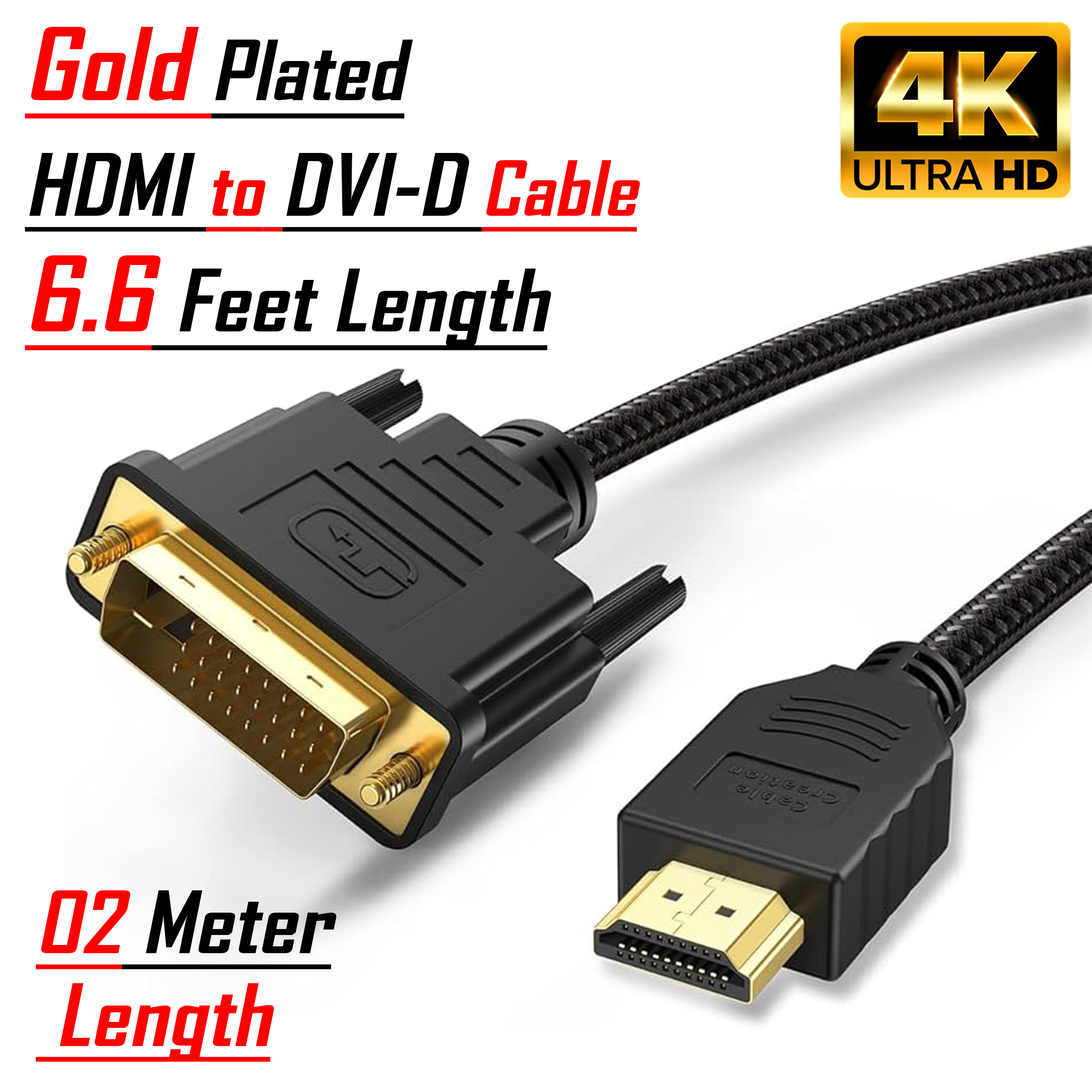 HDMI to DVI Cable Gold Plated HDMI to DVI-D Cable - DVI to HDMI Cable Branded 2 meter - HDMI to DVI-D Cable Male to Male - Branded PC hdmi to dvi cable