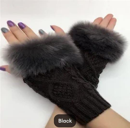 "Winter Knitted Fingerless Gloves with Faux Fur Warm Hand Warmers for Women & Girls"