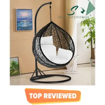 Shizi Egg Hanging Swing Chair With Cushion And Stand Jhoola Rattan Patio Swing Jhula Buy Online At Best Prices In Pakistan Daraz Pk